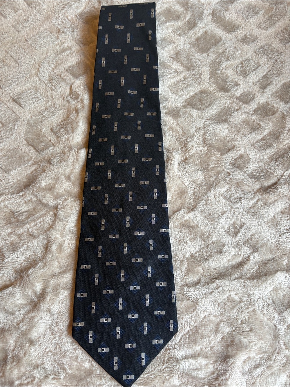 Polo Ralph Lauren Black Silk Tie with Small Silver Geometric Motif